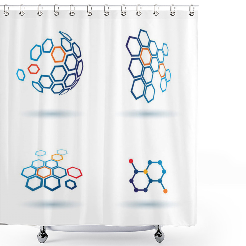 Personality  Hexagonal Abstract Icons, Business And Communication Concepts Shower Curtains