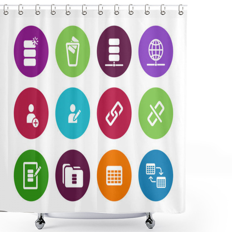 Personality  Database Circle Icons On White Background. Shower Curtains