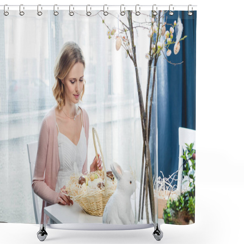 Personality  Woman With Easter Eggs  Shower Curtains