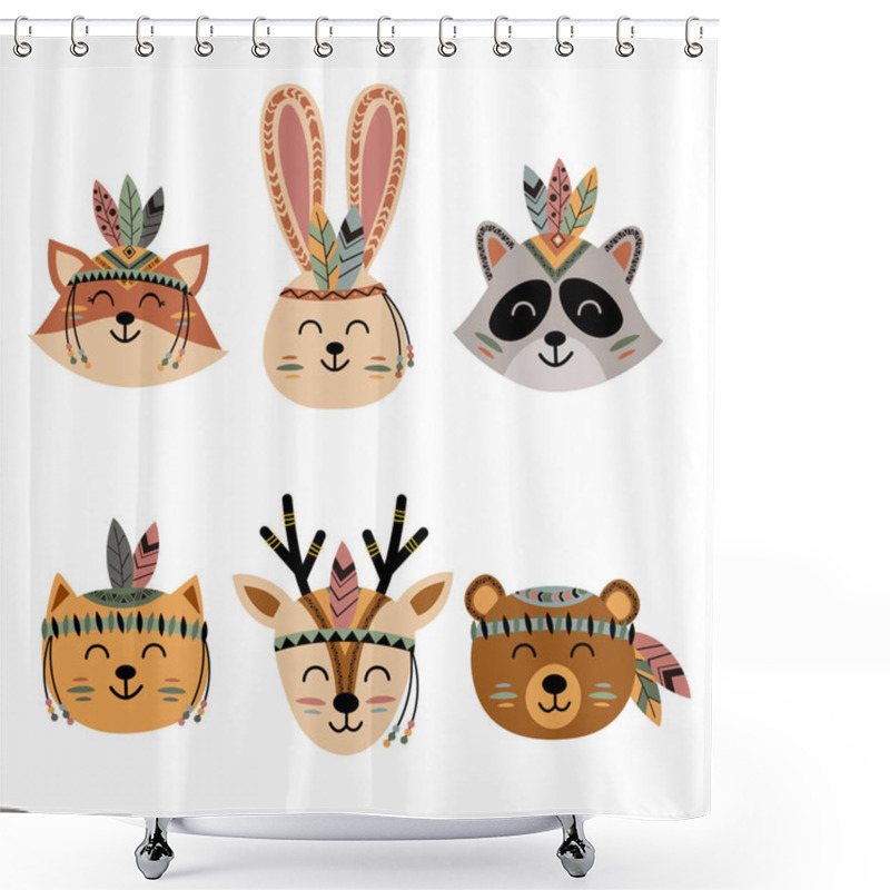 Personality  Set Of Isolated Cute  Tribal Animal Faces  Shower Curtains