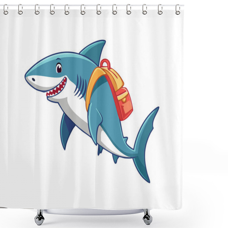 Personality  Cute Great White Shark With Large Backpack Shower Curtains