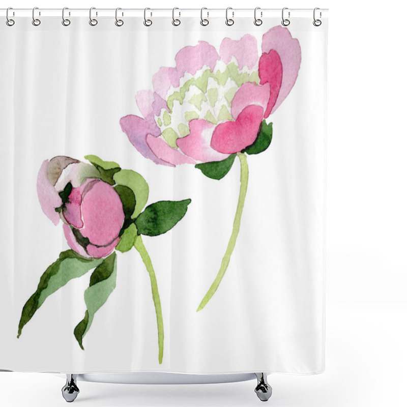 Personality  Beautiful Pink Peony Flowers Isolated On White Background. Watercolour Drawing Fashion Aquarelle. Isolated Peony Flowers Illustration Element. Shower Curtains