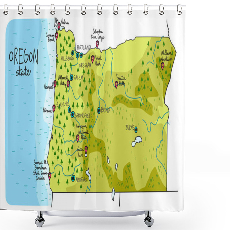 Personality  Hand Drawn Map Of The State Of Oregon Shower Curtains