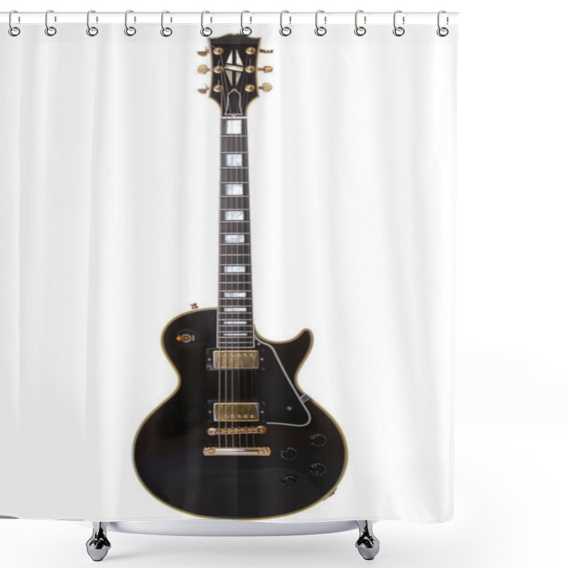 Personality  Beautiful Black Electric Guitar Isolated Over White Shower Curtains