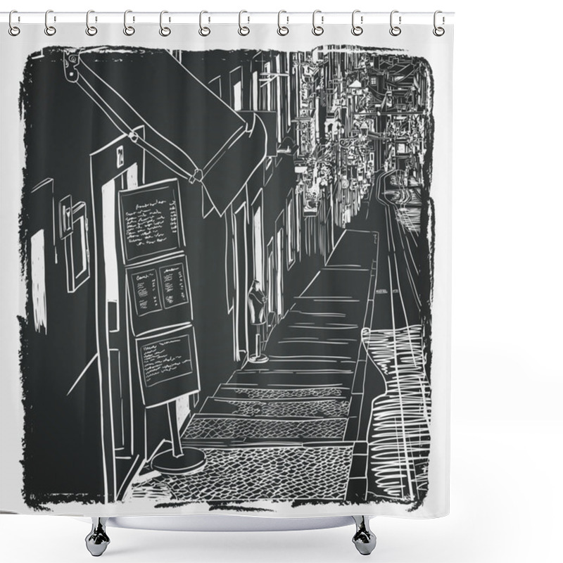 Personality  Lisbon Street Drawn In Sketch Style Shower Curtains