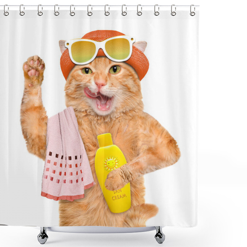 Personality  Cat With Sunblock. Shower Curtains