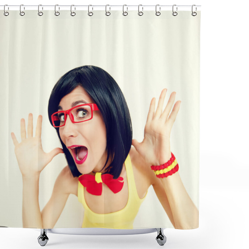 Personality  Funny Portrait Of Attractive Surprised Girl Shower Curtains