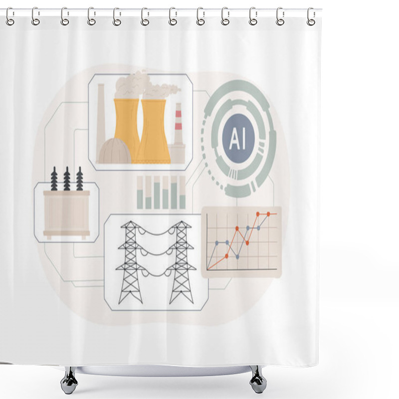 Personality  AI-Optimized Smart Grids Abstract Concept Vector Illustration. Energy. Smart Grids Implementation, Adaptation To Changing Energy Demands Through AI Analysis. AI Technology. Abstract Metaphor. Shower Curtains