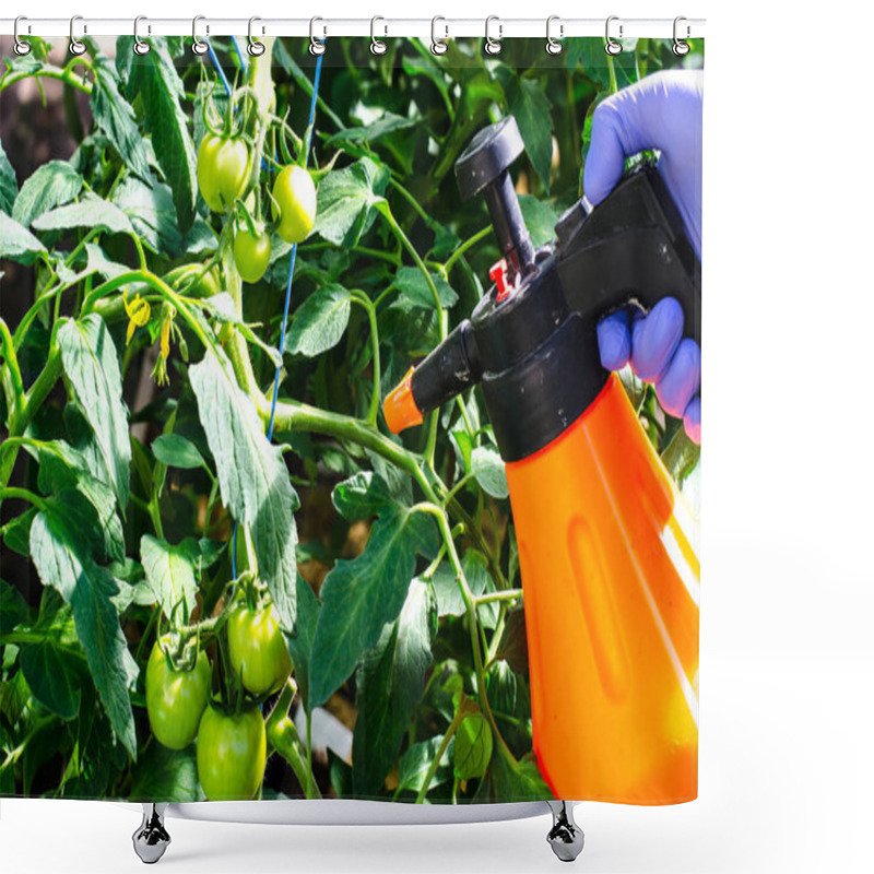 Personality  Spraying Of Vegetable Plants Against Diseases And Pests. Studio Photo Shower Curtains