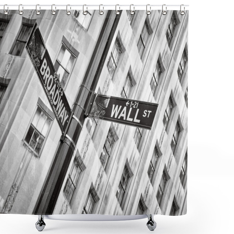 Personality  Wall Street And Broadway Street Sign Black And White, New York Shower Curtains