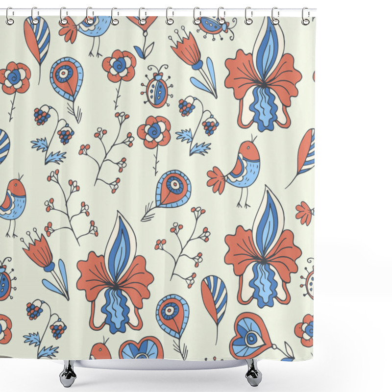 Personality  Endless Pattern With Flowers And Birds Shower Curtains