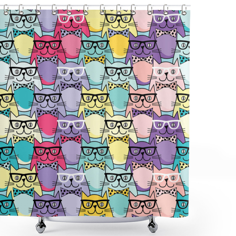 Personality  Seamless Vector Background With Decorative Cats In Glasses Shower Curtains