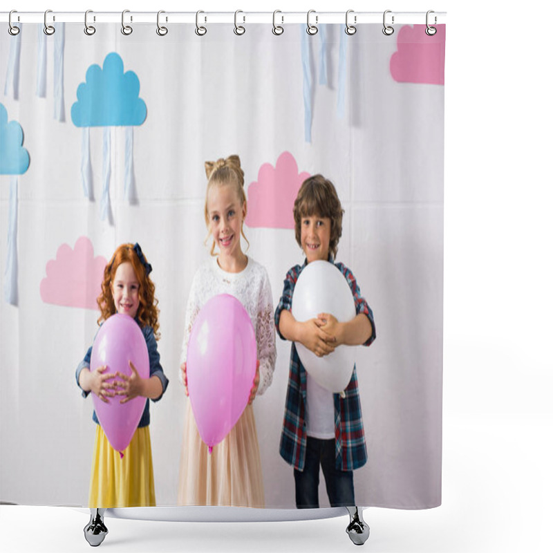 Personality  Adorable Kids With Balloons Shower Curtains