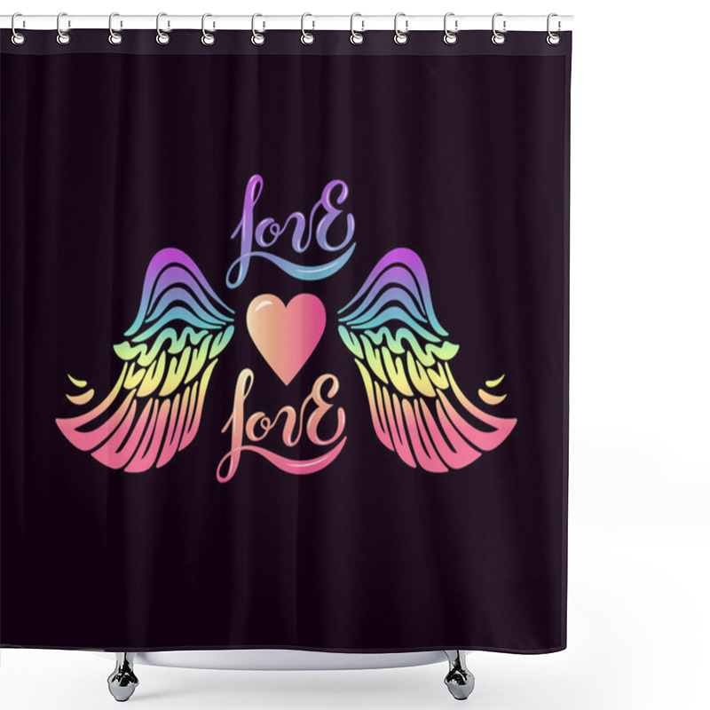 Personality  Heart With Rainbow Wings As Logo, Sticker, Patch, Icon. Design Element Or Template For Love You Card, St Valentin's Day, Lgbt Community, Gay Pride Concept. Handwritting Lettering Love Shower Curtains