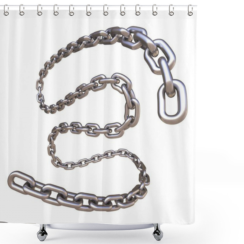 Personality  Metal Chain Curved 3D Rendering Illustration Isolated On White Background Shower Curtains