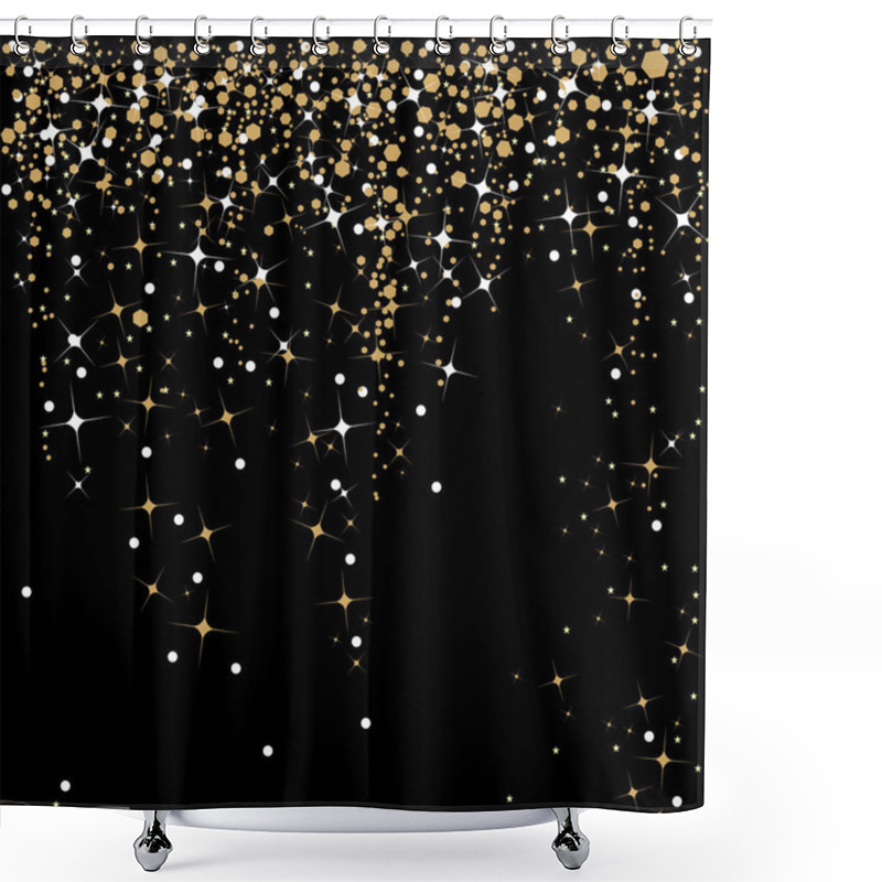 Personality  Falling Stars And Sparkles In White And Gold On A Black Background For The Holiday Season Shower Curtains