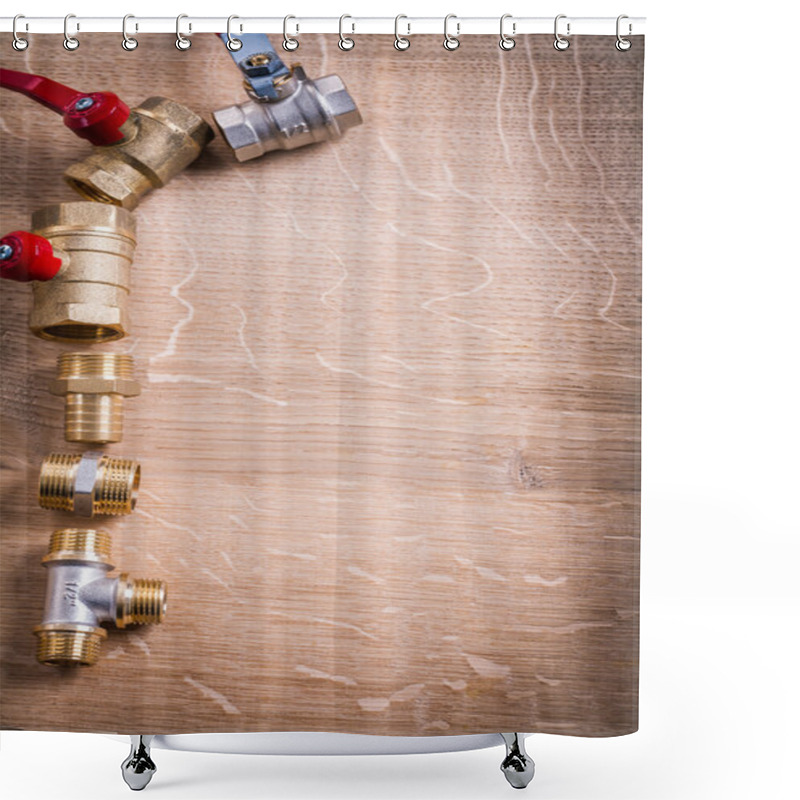 Personality  Brass Pipe Connectors On Wooden Board Shower Curtains