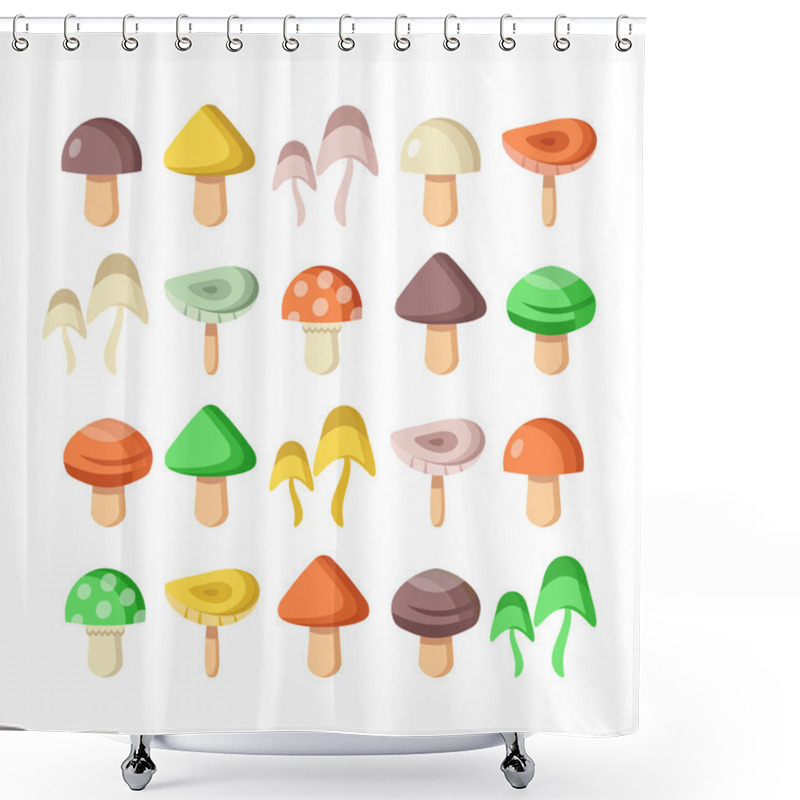 Personality  Mushrooms Vector Flat Icons Set Shower Curtains