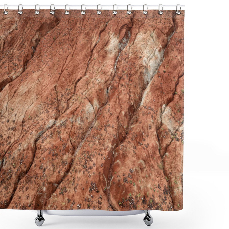 Personality  Aerial View Of Dried Out Red Clay Dirt With Cracks In Clay Quarry Shower Curtains