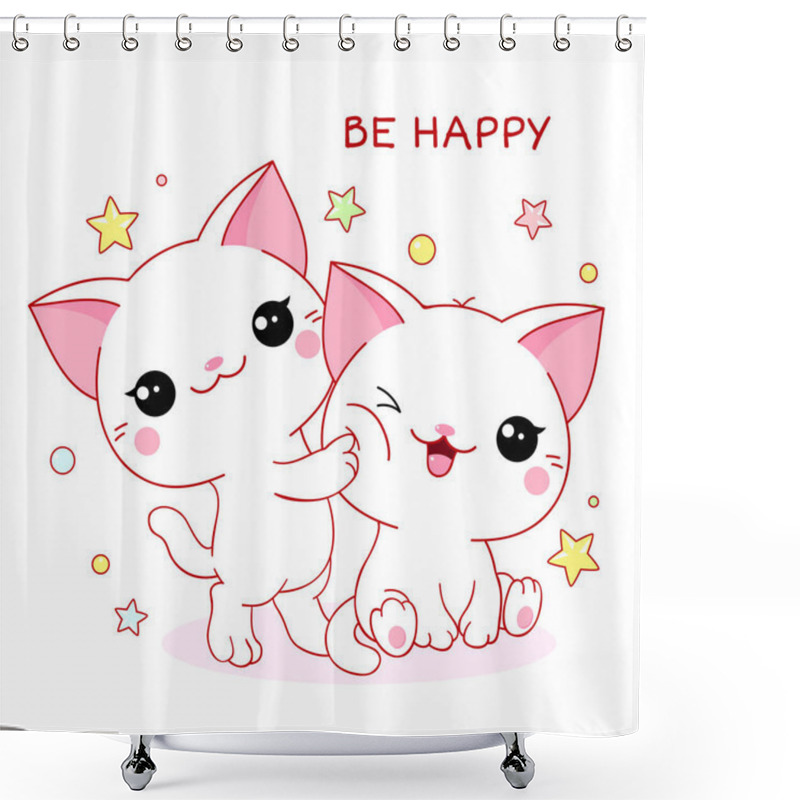 Personality  Square Greeting Card With Kawaii Cats Shower Curtains