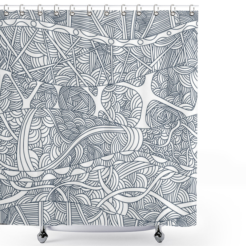 Personality  Abstract Seamless Patterns With Hand-drawn Doodle Waves And Lines. Shower Curtains