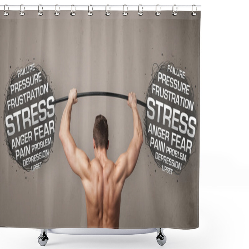 Personality  Muscular Man Fighting With Stress Shower Curtains