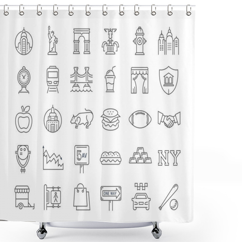 Personality  Set Vector Flat Line Icons New York Shower Curtains