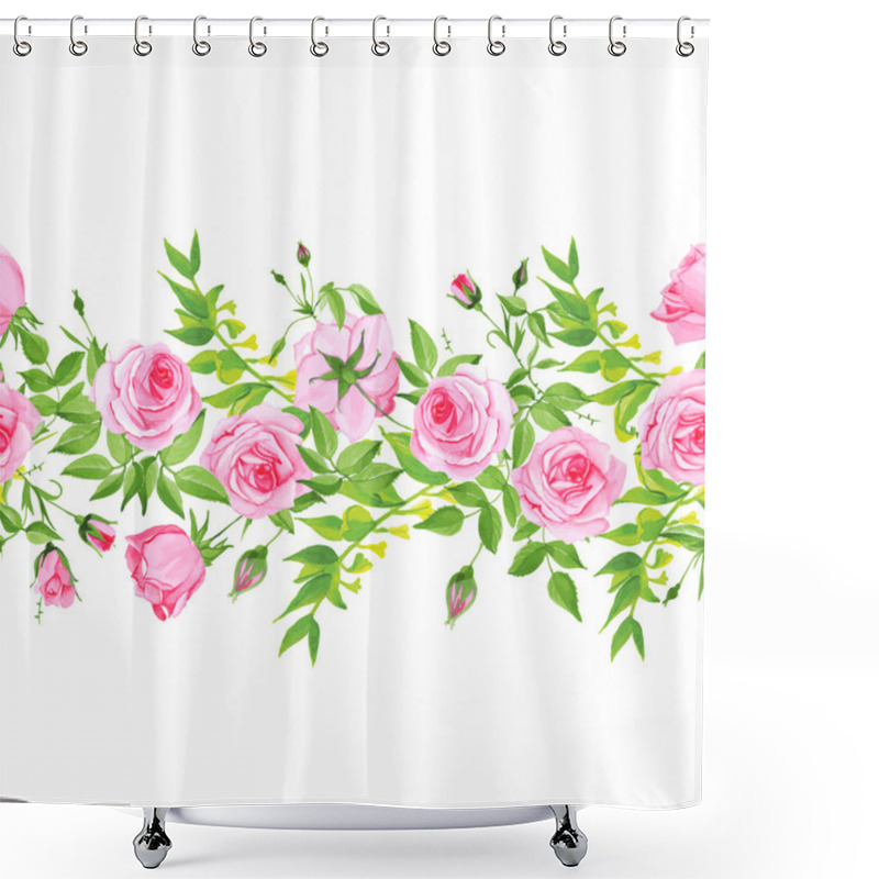 Personality  Leaves And Roses Seamless Vector Horizontal Banner Shower Curtains