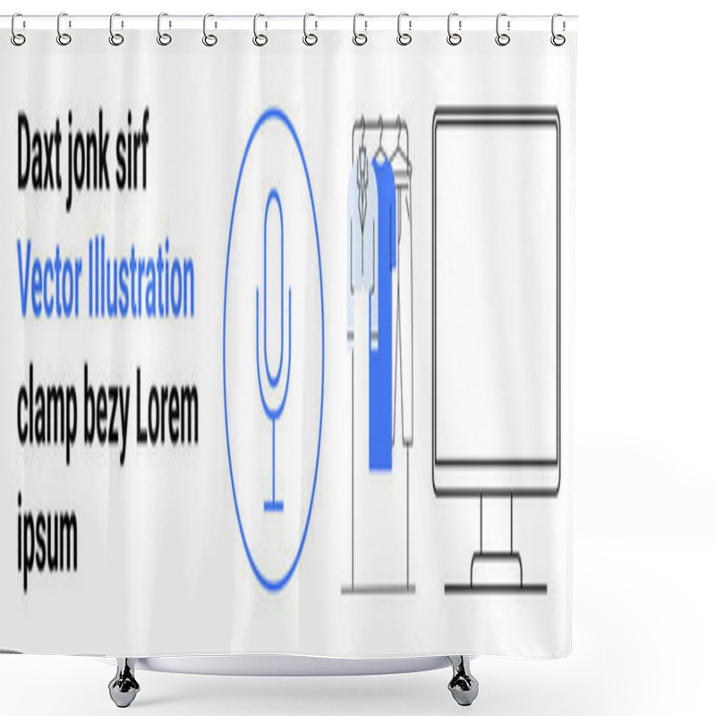 Personality  Microphone Within Circle, Clothes Rack With Hanging Apparel, And Computer Monitor. Ideal For Audio Recording, Fashion Design, Tech Devices, E-commerce, Digital Content Creation, User Guides Shower Curtains