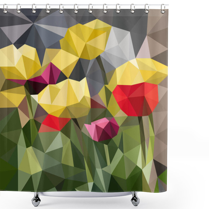 Personality  Triangular Mosaic Spring Pink And Yellow Tulips Shower Curtains