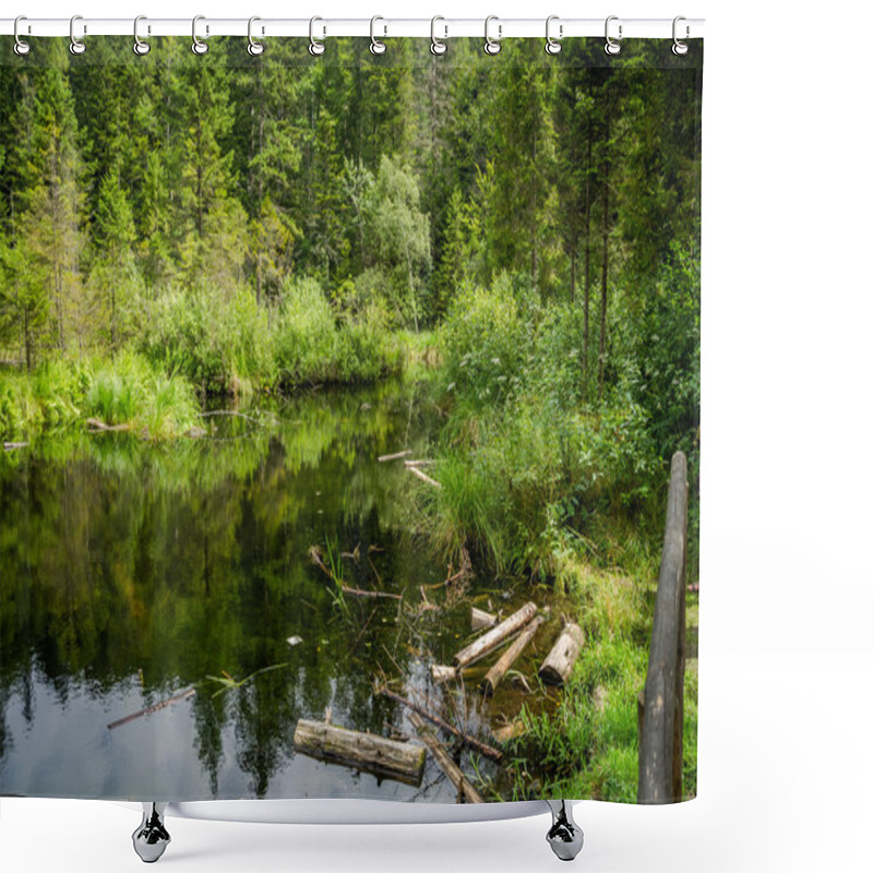 Personality  Mountain Dead Lake In The Forest In The National Park In The Skole Beskids Near Lviv Shower Curtains