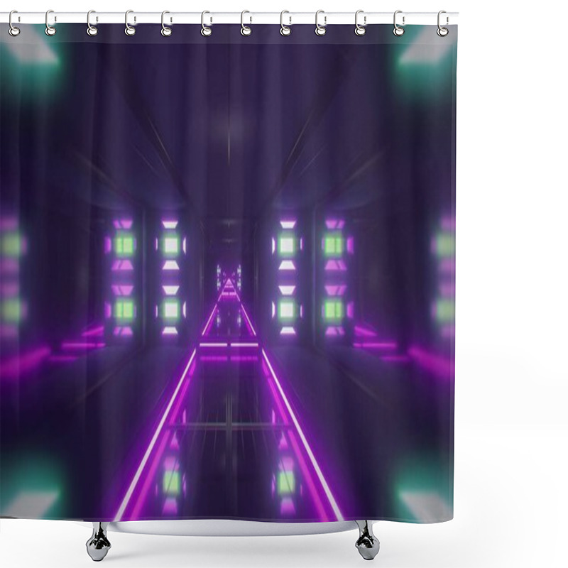 Personality  Futuristic Science-fiction Tunnel Corridor 3d Illustration Background, Modern Future Space Airship Tunnel 3d Render Wallpaper Shower Curtains