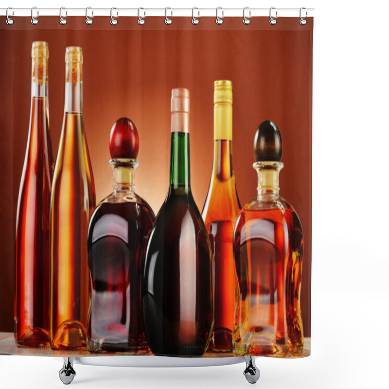 Personality  Bottles Of Assorted Alcoholic Beverages Shower Curtains