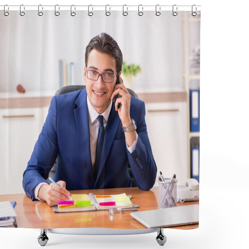 Personality  Young Handsome Employee Planning His Work Activity Shower Curtains