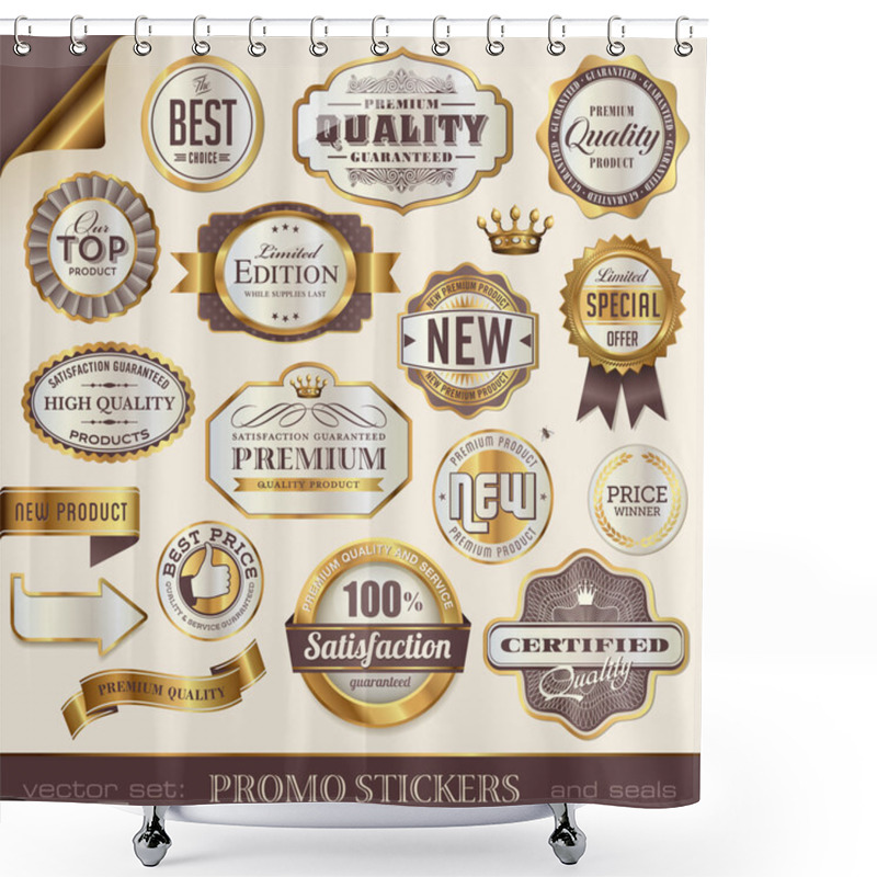 Personality  Golden Promo Stickers, Seals And Badges Shower Curtains