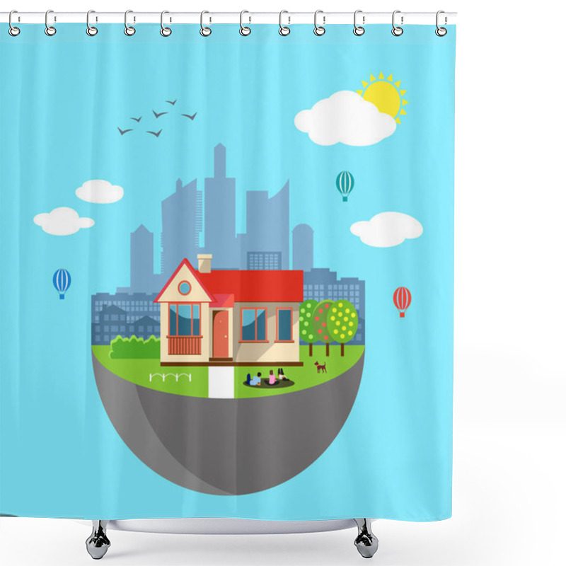 Personality  Urban Home Earth Concept. Vector Illustration Shower Curtains