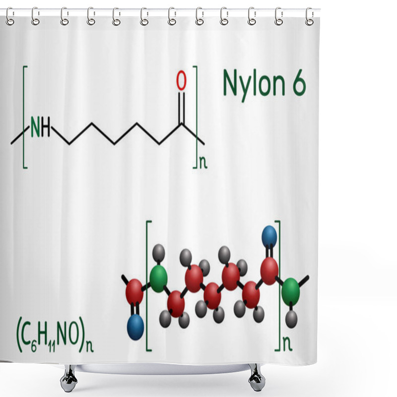 Personality  Nylon 6 Or Polycaprolactam Polymer Molecule. Structural Chemical Formula And Molecule Model Shower Curtains