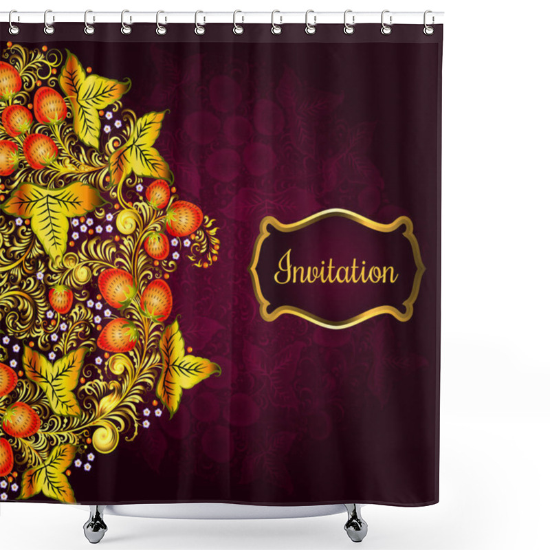 Personality  Decorative Card With Elements Of Traditional Russian National Painting In Khokhloma Style - Flowers, Berries And Leaves.Nice Detailed Decoration, Design Element, Vector Graphics. Shower Curtains