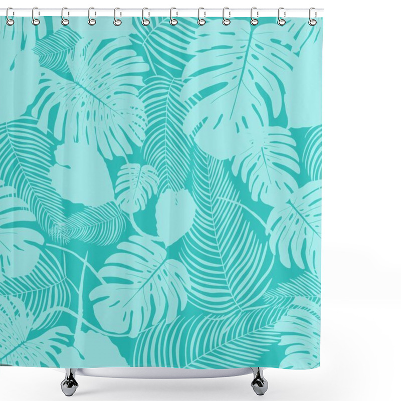 Personality  Exotic Foliage Vector Background. Seamless Tropical Leaves Rainforest Pattern. Vector Jungle Fashion Print In Teal Blue. Shower Curtains