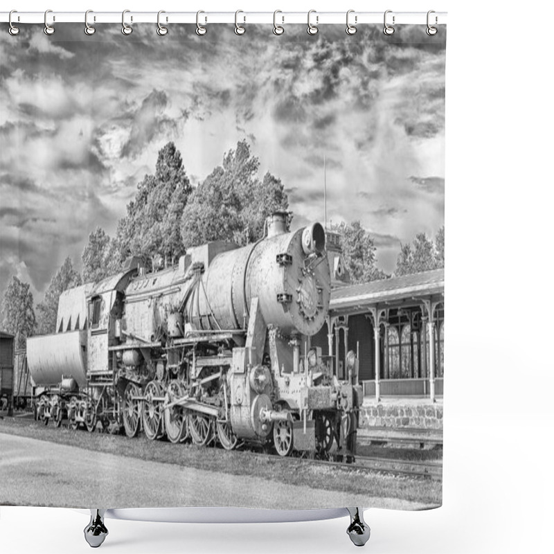 Personality  Monochrome Old Rustic Locomotive On Station Platform. Shower Curtains