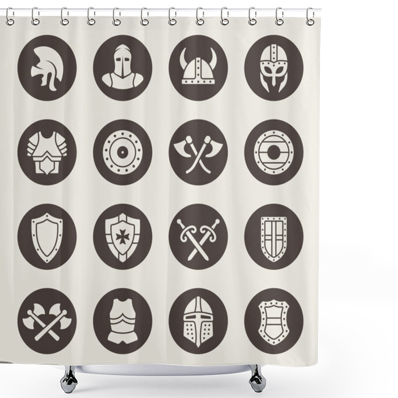 Personality  Medieval Armor Icon Set Shower Curtains