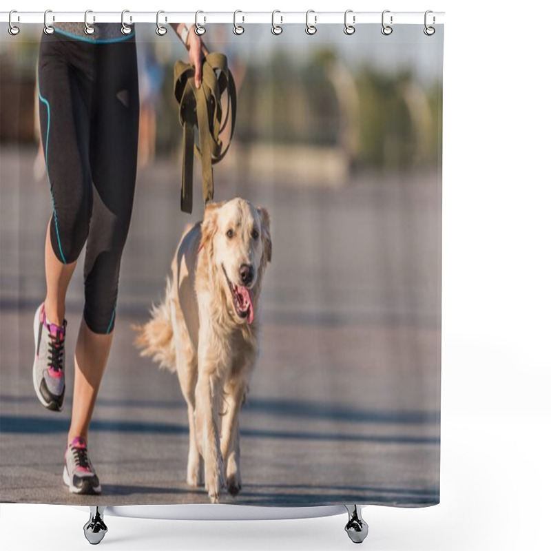 Personality  Sportswoman Jogging With Dog Shower Curtains