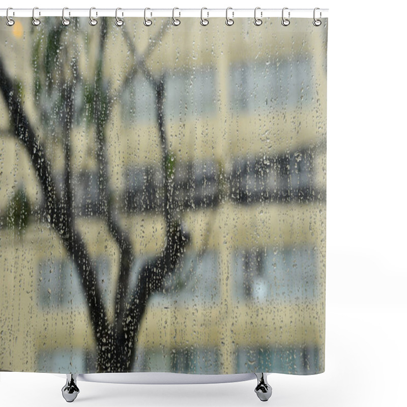 Personality  Rain Drops On Glass At Rainy Day  Shower Curtains