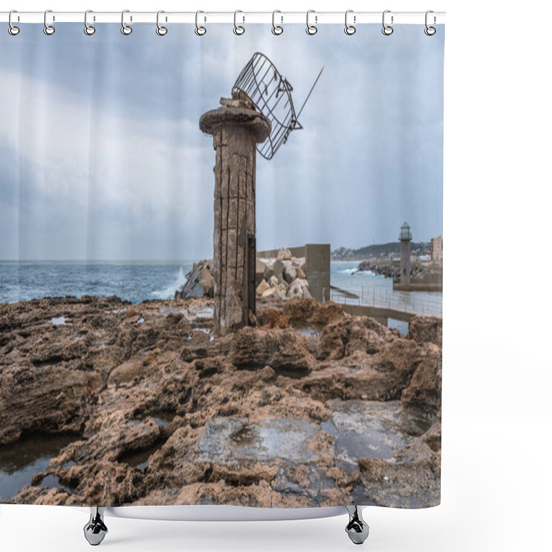 Personality  Ruined Lighthouse On Remains Of Phoenician Wall In Historic Batroun Coastal City In Batroun District, Lebanon Shower Curtains