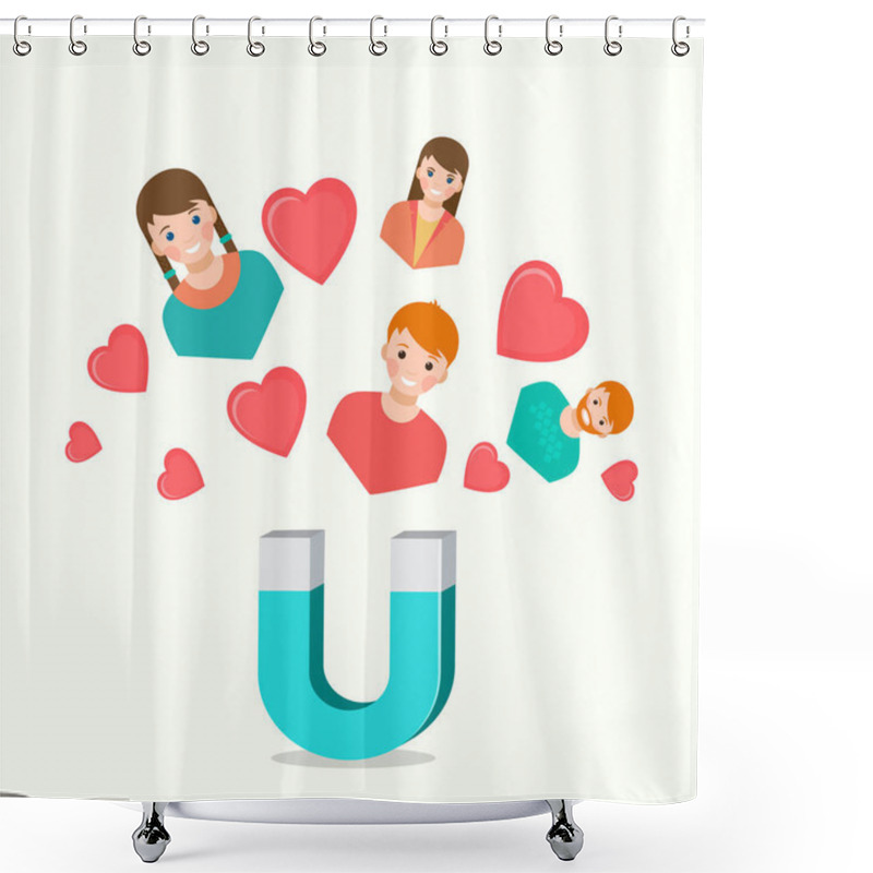 Personality  Magnet Attracting Love Hearts Boys And Girls On Light Background Shower Curtains