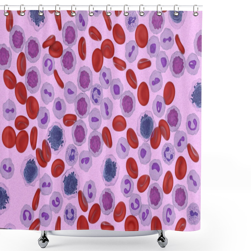 Personality  Acute Myeloid Leukemia (AML) Cells In Blood Flow - Microscopic View 3d Illustration Shower Curtains