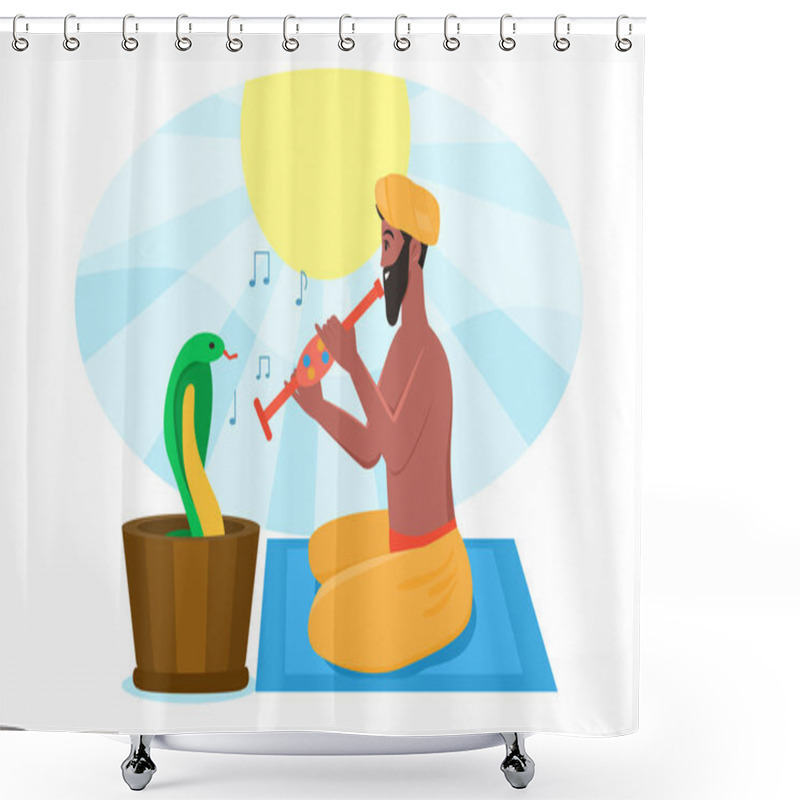 Personality  Snake Charmer Playing Pipe Flute For Dancing Cobra Shower Curtains