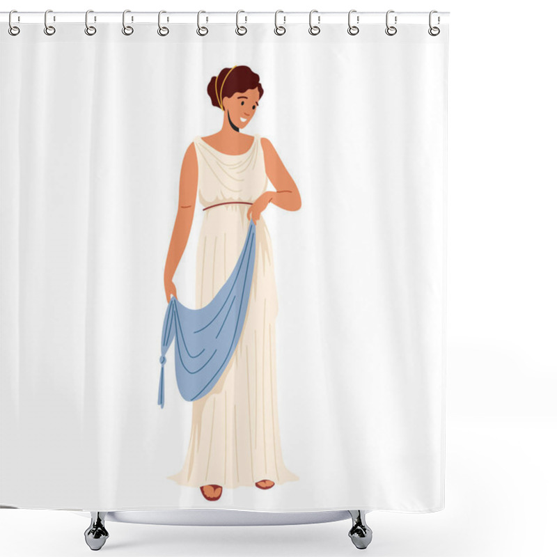 Personality  Roman Woman In Traditional Clothes, Ancient Rome Citizen Female Character In Tunic And Sandals Historical Costume Shower Curtains