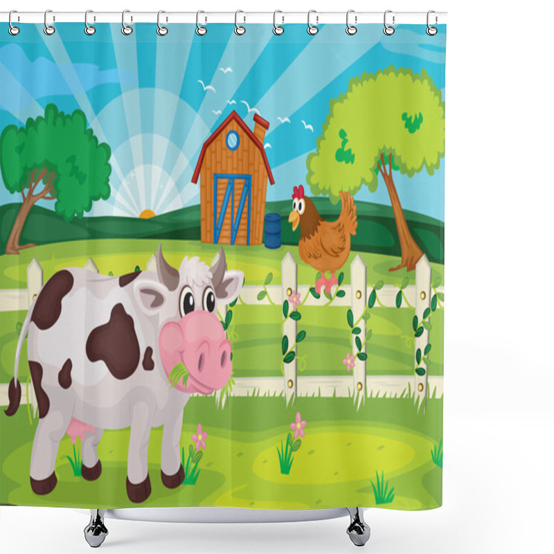 Personality  Cow Grazing In Farm Shower Curtains