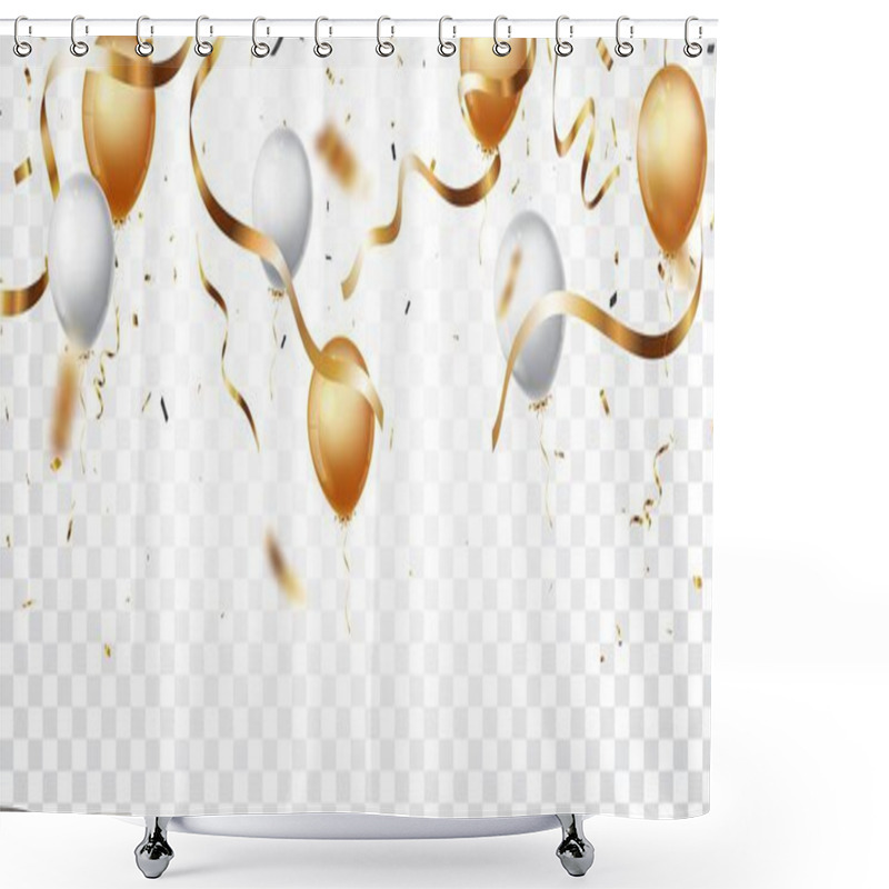 Personality  Vector Illustration Of Celebration Banner With Gold Confetti, Ribbon And Balloons Shower Curtains